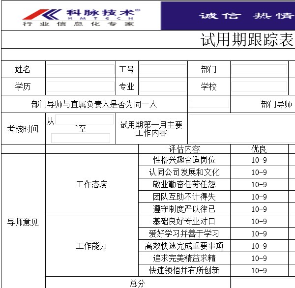 试用期跟进表