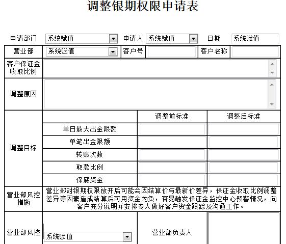 调整银期权限申请表