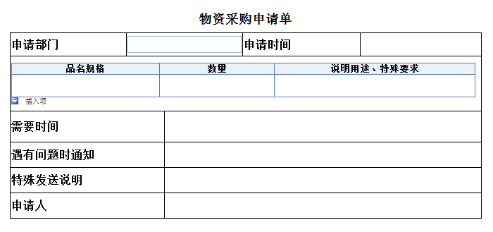 物资采购申请单(2000元以下)
